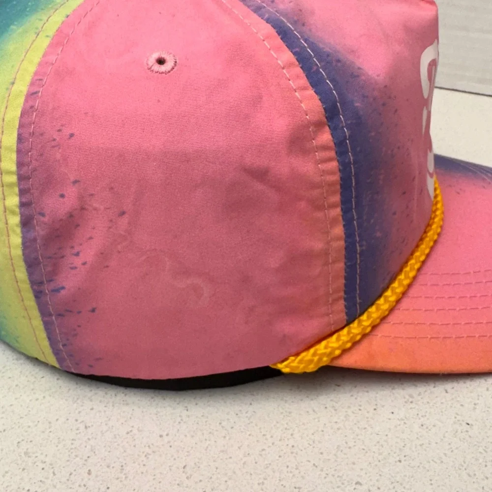 Thank Yew! Rainbow Tie Dye Hat Novelty Rope Accent Snapback Cap‎